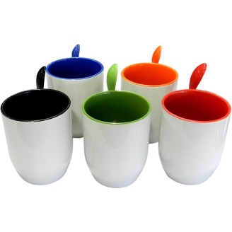 Taza Personalizada con Cuchara Interior y Asa de Color